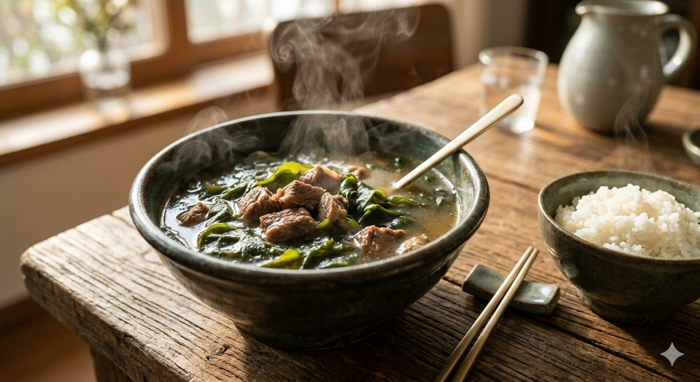 Finished Korean beef miyeokguk