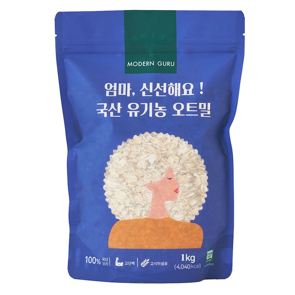 [무배] 모던구루 국산 유기농 오트밀 1kg 편스토랑 롤드오트 압착귀리 아기 이유식 대용량 상세 이미지 2