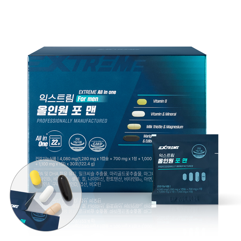 익스트림 남성 올인원 영양제 멀티 종합 비타민 멀티팩 포맨 30포, 1개 대표 이미지