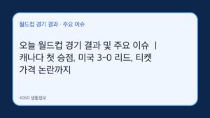 오늘 월드컵 경기 결과 및 주요 이슈｜캐나다 첫 승점, 미국 3-0 리드, 티켓 가격 논란까지 대표 이미지