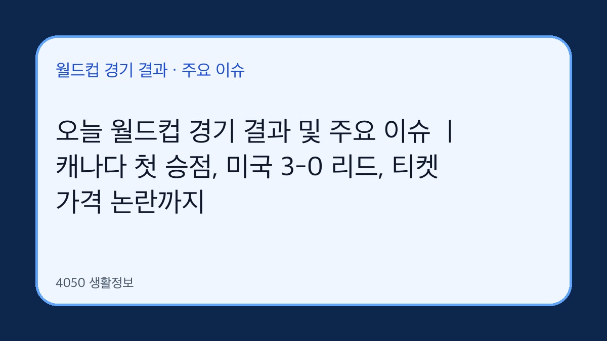 오늘 월드컵 경기 결과 및 주요 이슈|캐나다 첫 승점, 미국 3-0 리드, 티켓 가격 논란까지 대표 이미지