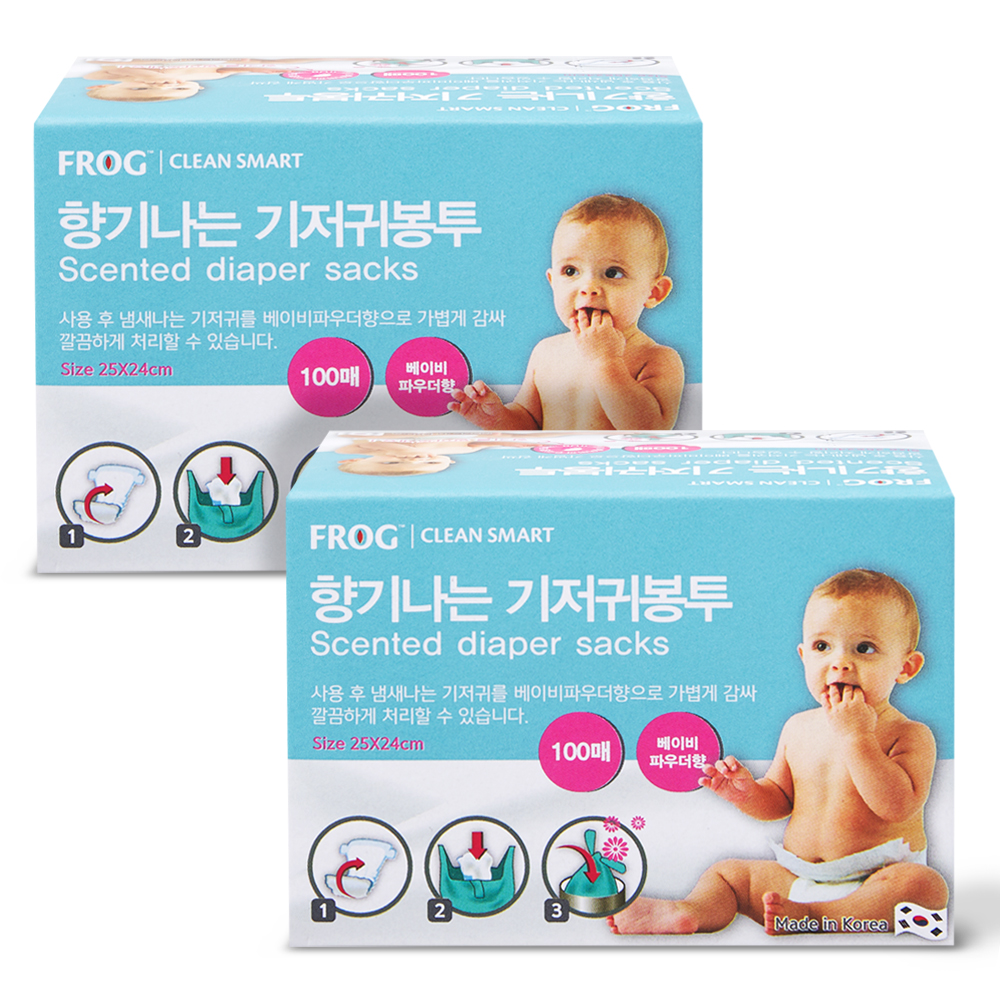 프로그 향기나는 기저귀봉투 베이비파우더향 100p, 냄새 관리와 호환 사이즈 구매 전 체크