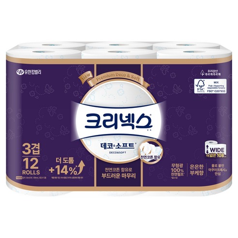 크리넥스 3겹 데코 앤 소프트 화장지, 저는 15,130원보다 한 롤 길이부터 봐요