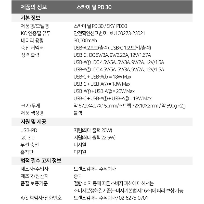 스카이 보조배터리 SKY-PD30, 30000mAh 구매 전 확인점 4